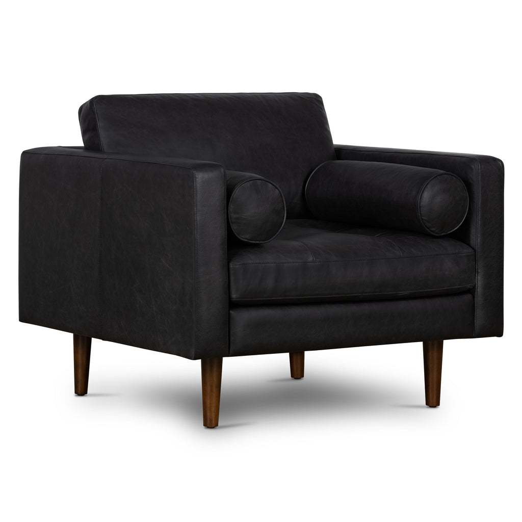 W&F Collection | Napa Leather Lounge Chair (Onyx Black, Set of 2)