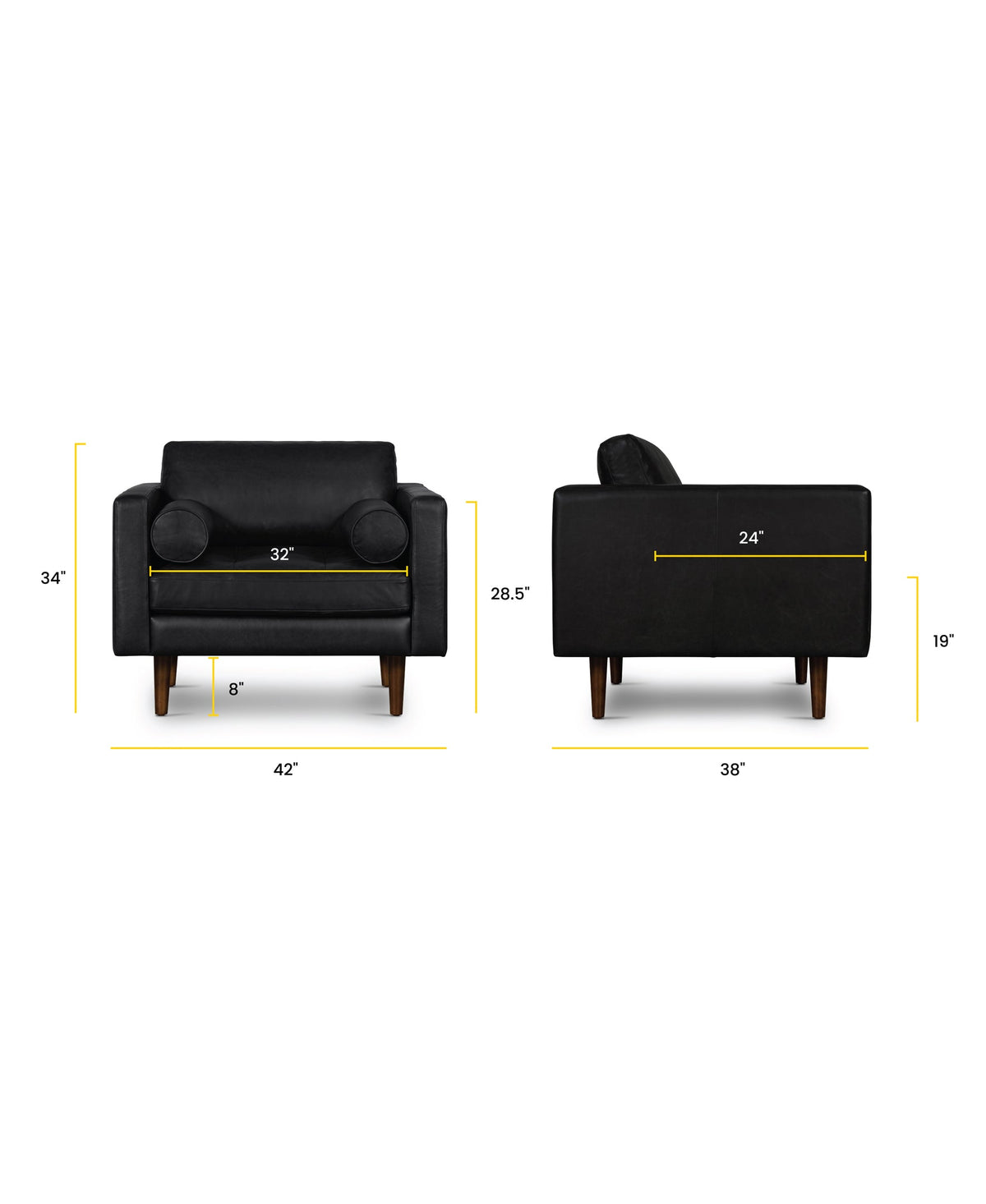 W&F Collection | Napa Leather Lounge Chair (Onyx Black, Set of 2)