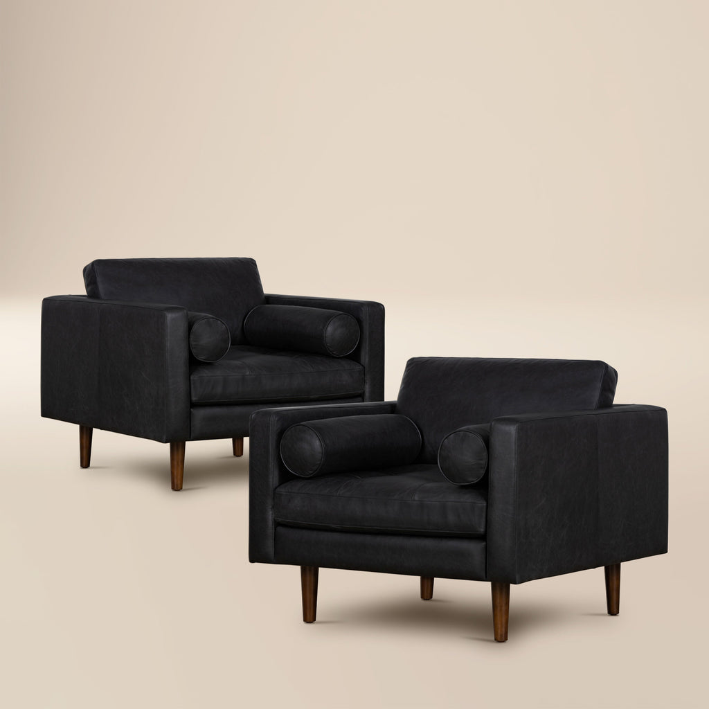W&F Collection | Napa Leather Lounge Chair (Onyx Black, Set of 2)