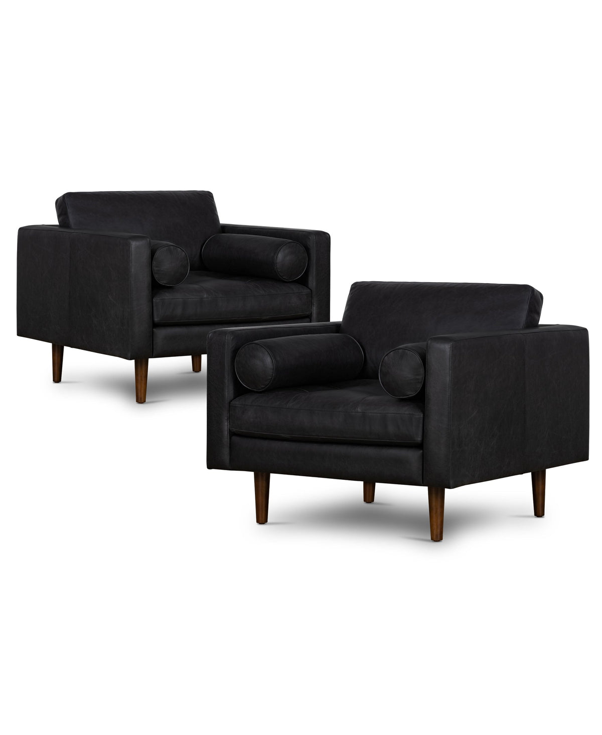 W&F Collection | Napa Leather Lounge Chair (Onyx Black, Set of 2)