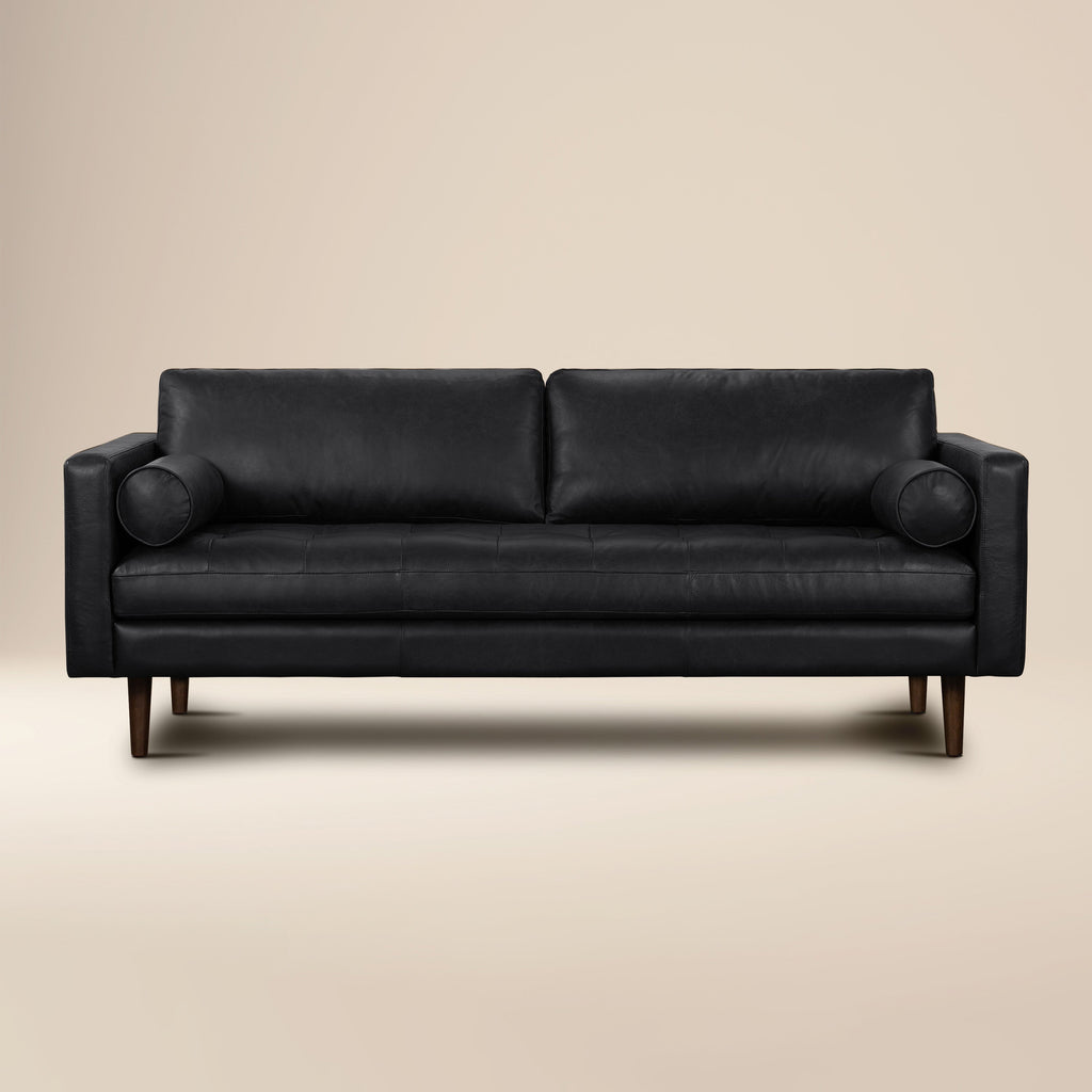 W&F Collection | Napa 88.5” Leather Sofa (Onyx Black)