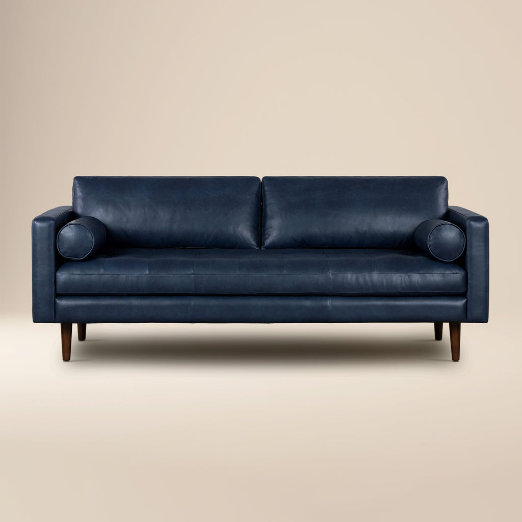 W&F Collection | Napa 88.5” Leather Sofa (Midnight Blue)