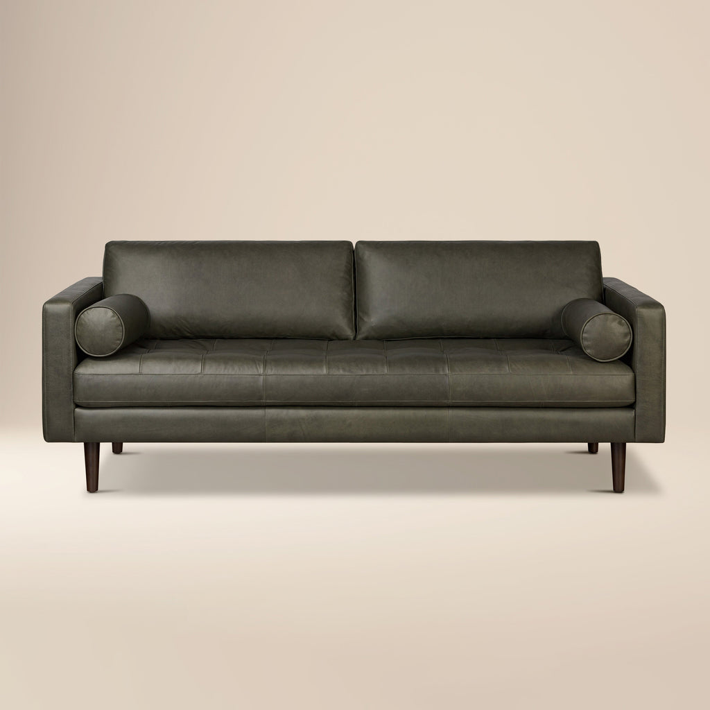 W&F Collection | Napa 88.5” Leather Sofa (Olivine Green)