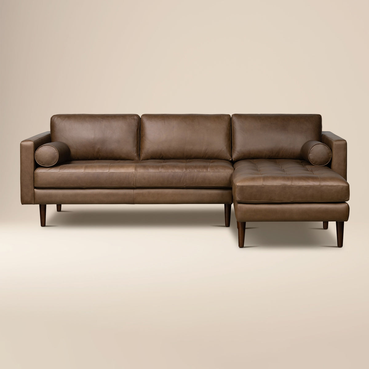 W&F Collection | Napa 104.5" Leather Right-Facing Sectional Sofa (Cocoa Brown)