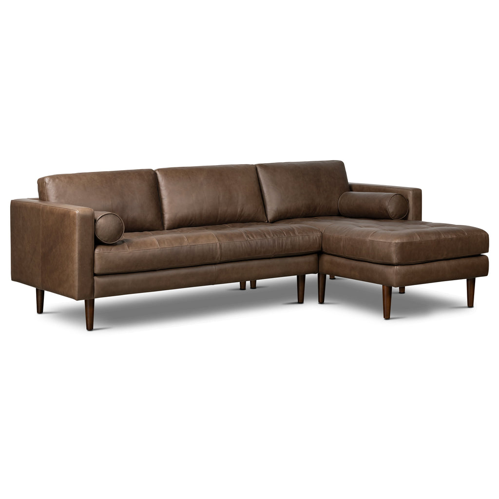 W&F Collection | Napa 104.5" Leather Right-Facing Sectional Sofa (Cocoa Brown)