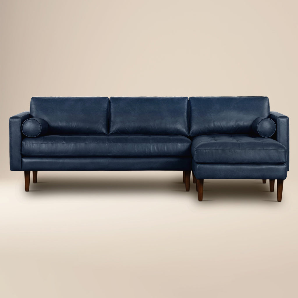 W&F Collection | Napa 104.5" Leather Right-Facing Sectional Sofa (Midnight Blue)