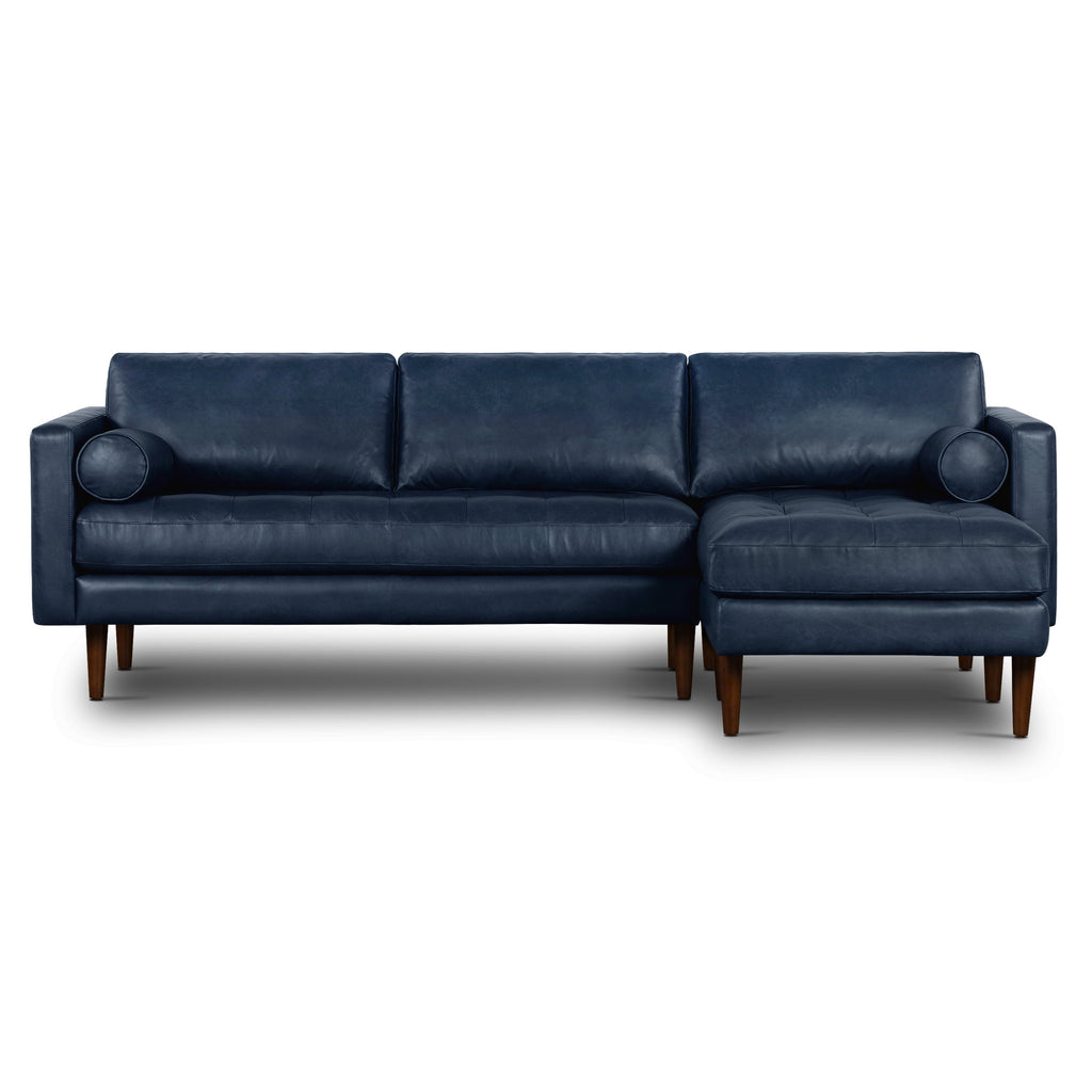 W&F Collection | Napa 104.5" Leather Right-Facing Sectional Sofa (Midnight Blue)