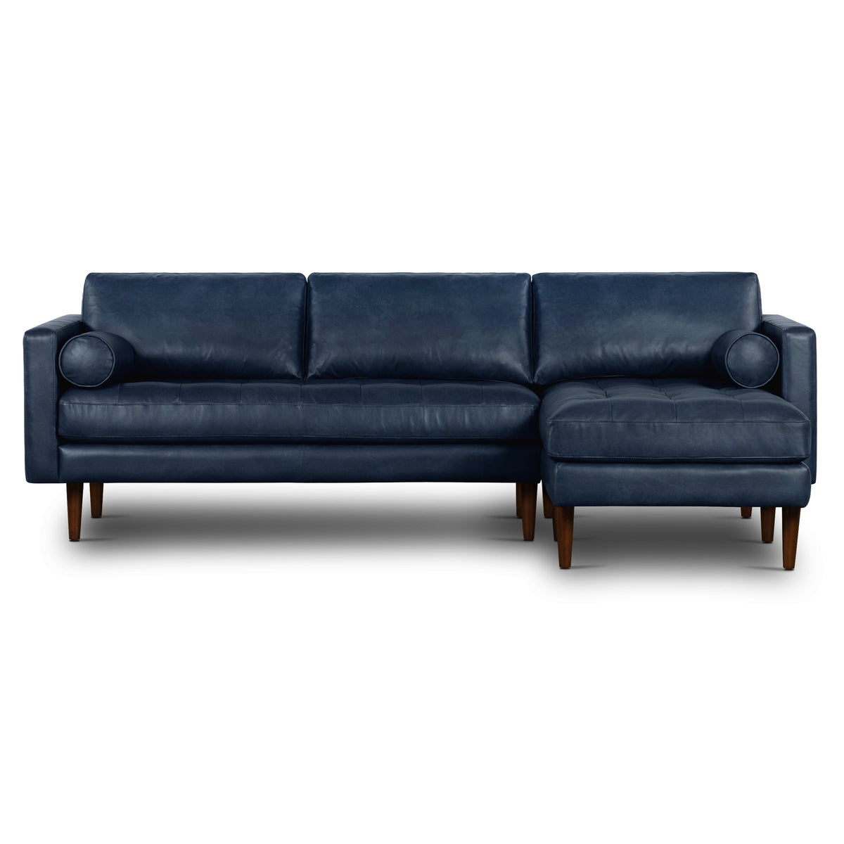 W&F Collection | Napa 104.5" Leather Right-Facing Sectional Sofa (Midnight Blue)