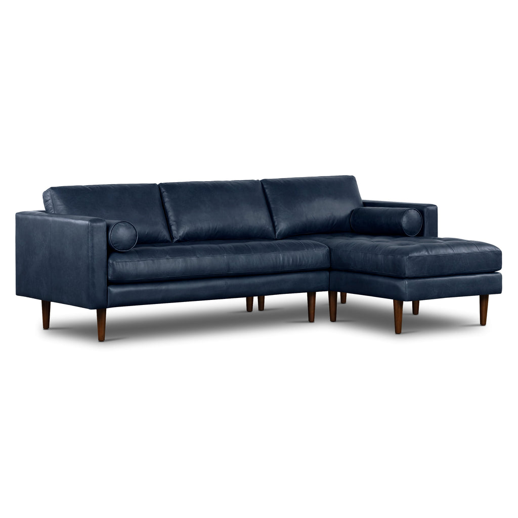 W&F Collection | Napa 104.5" Leather Right-Facing Sectional Sofa (Midnight Blue)