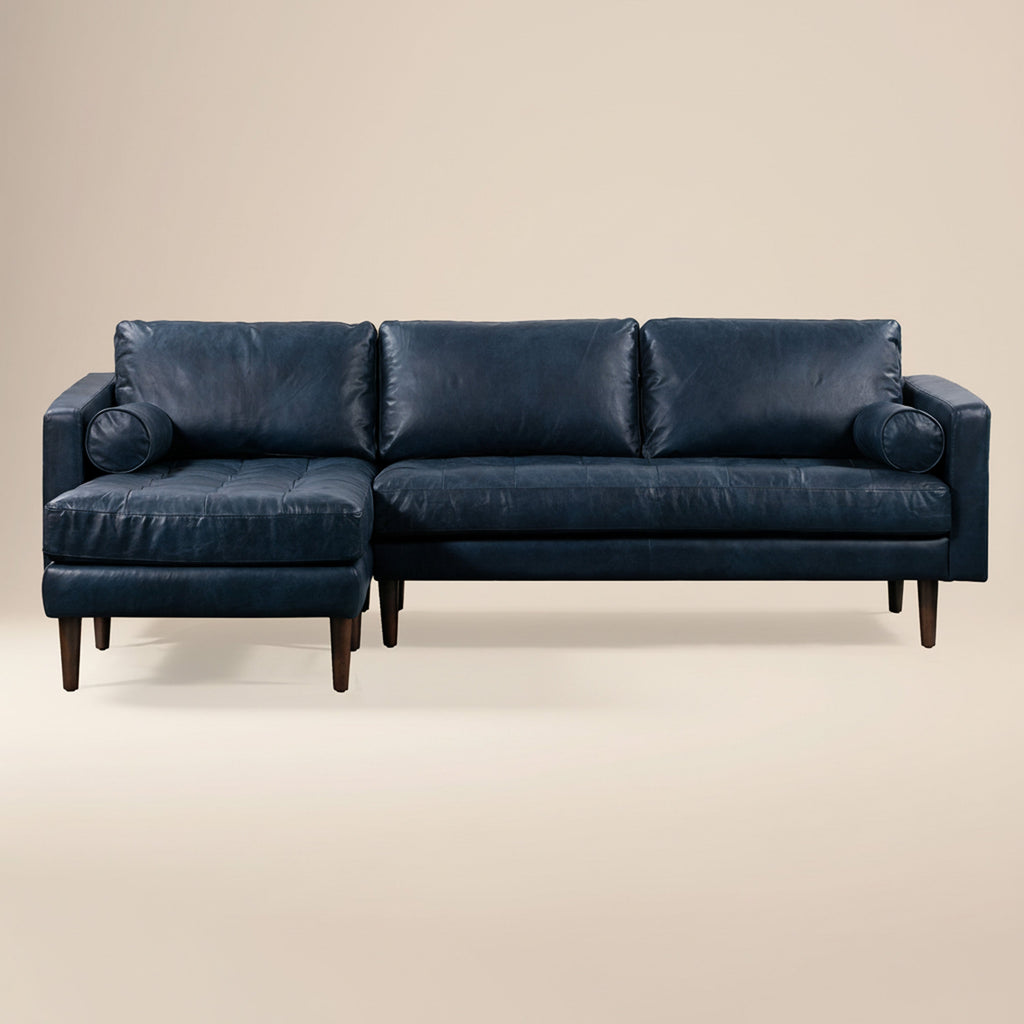 W&F Collection | Napa 104.5" Leather Left-Facing Sectional Sofa (Midnight Blue)