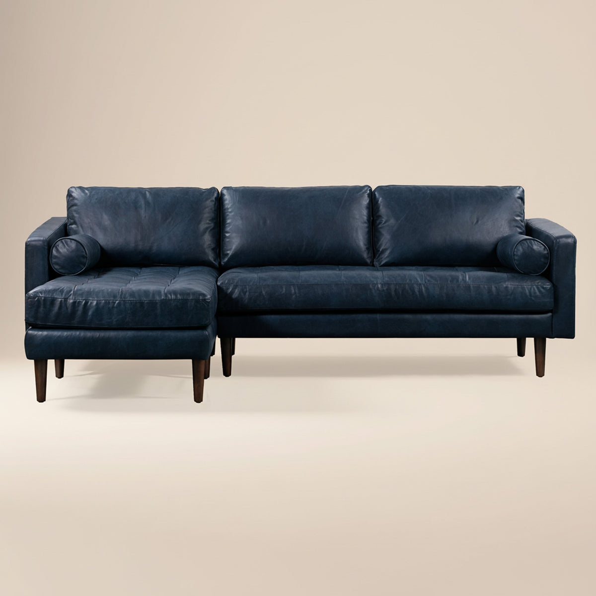W&F Collection | Napa 104.5" Leather Left-Facing Sectional Sofa (Midnight Blue)