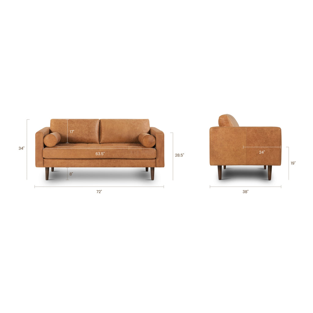 W&F Collection | Napa 72" Leather Apartment Sofa (Cognac Tan)