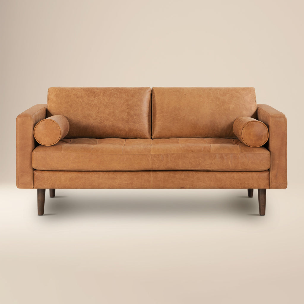 W&F Collection | Napa 72" Leather Apartment Sofa (Cognac Tan)