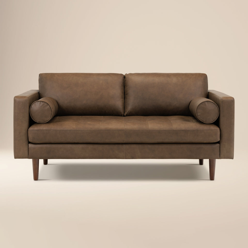 W&F Collection | Napa 72" Leather Apartment Sofa (Cocoa Brown)