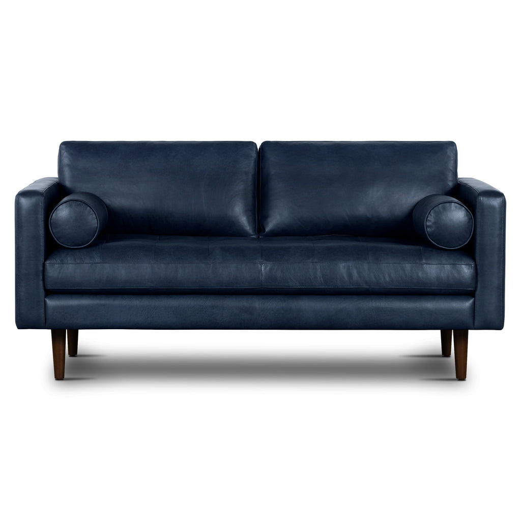 W&F Collection | Napa 72" Leather Apartment Sofa (Midnight Blue)