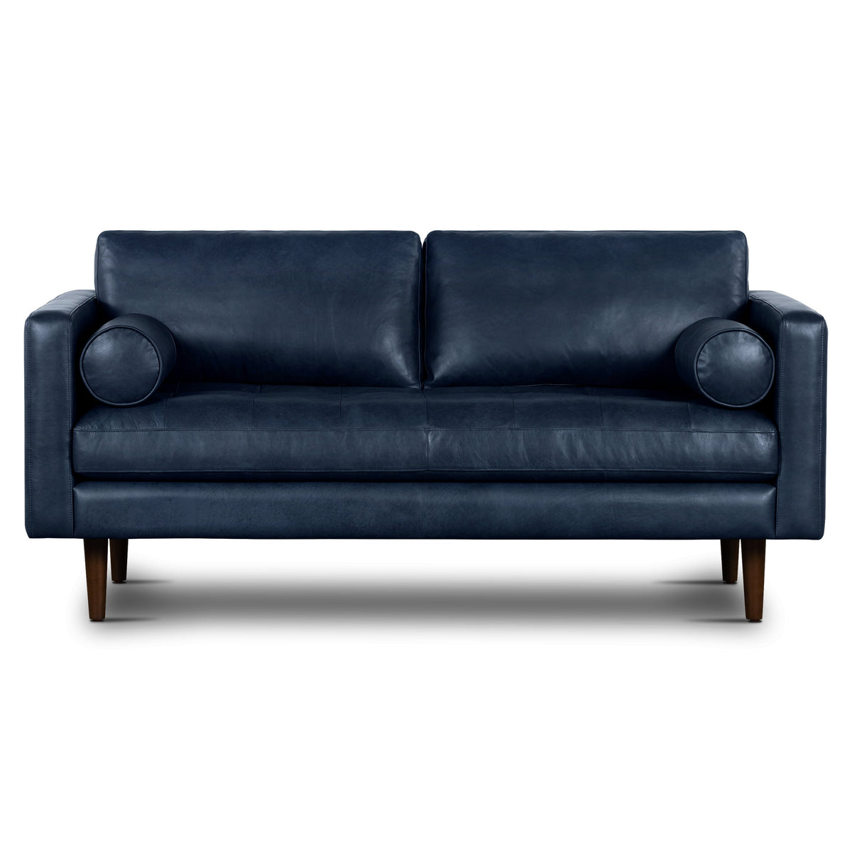 W&F Collection | Napa 72" Leather Apartment Sofa (Midnight Blue)