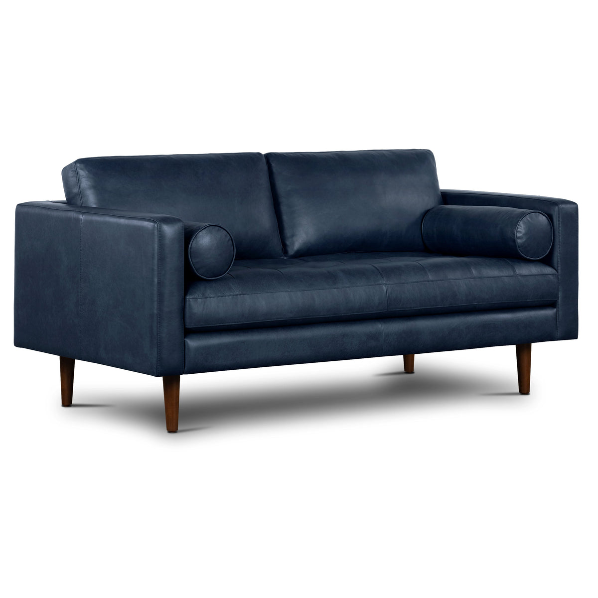 W&F Collection | Napa 72" Leather Apartment Sofa (Midnight Blue)