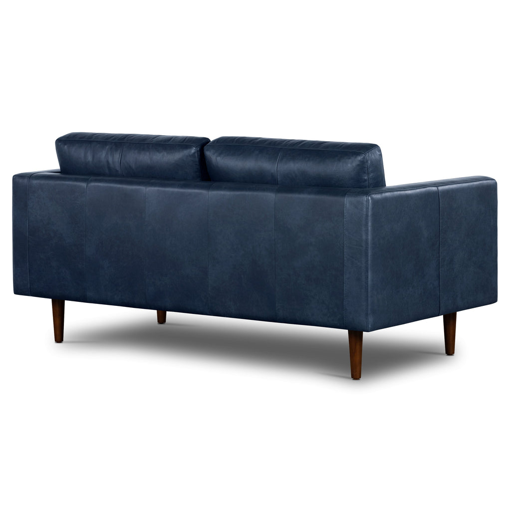 W&F Collection | Napa 72" Leather Apartment Sofa (Midnight Blue)