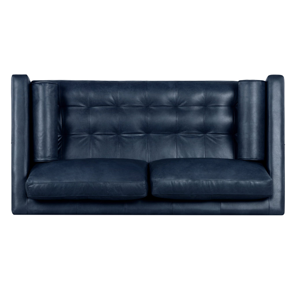 W&F Collection | Napa 72" Leather Apartment Sofa (Midnight Blue)