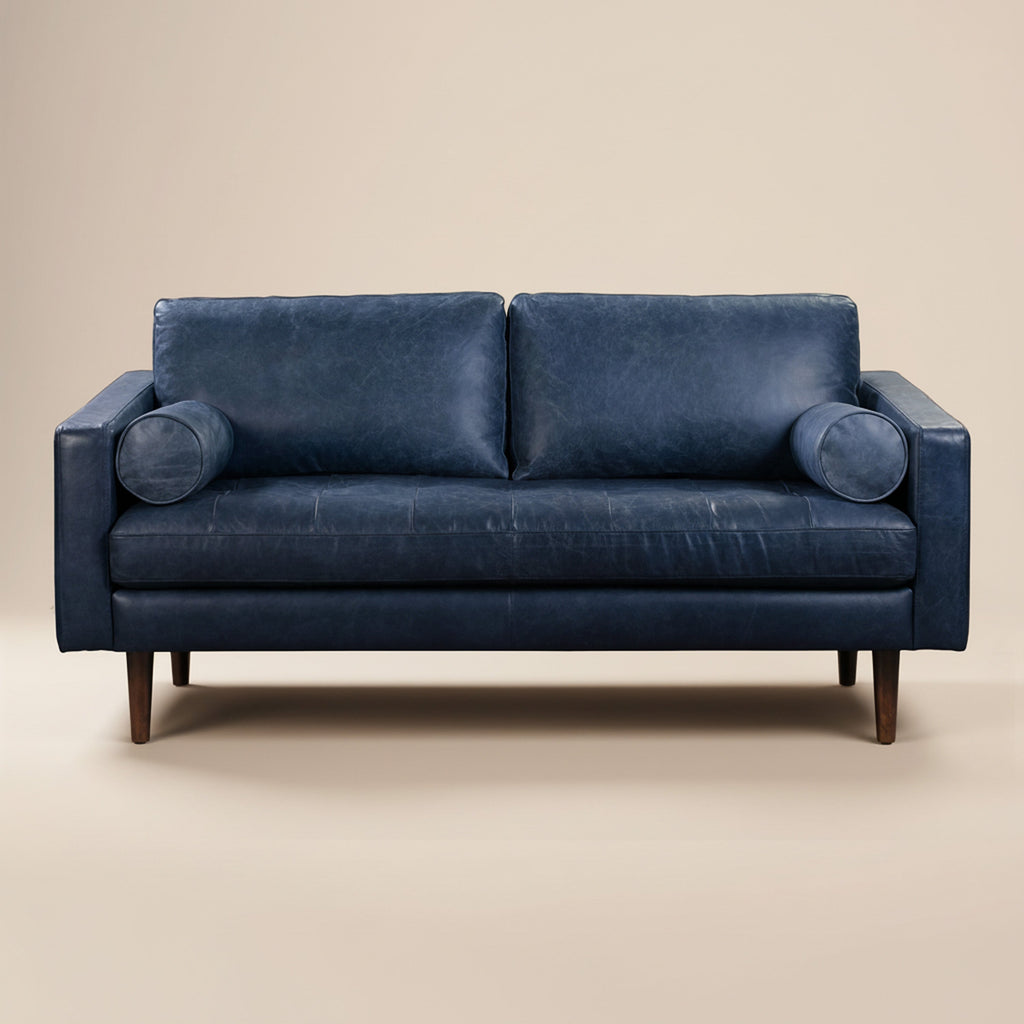 W&F Collection | Napa 72" Leather Apartment Sofa (Midnight Blue)