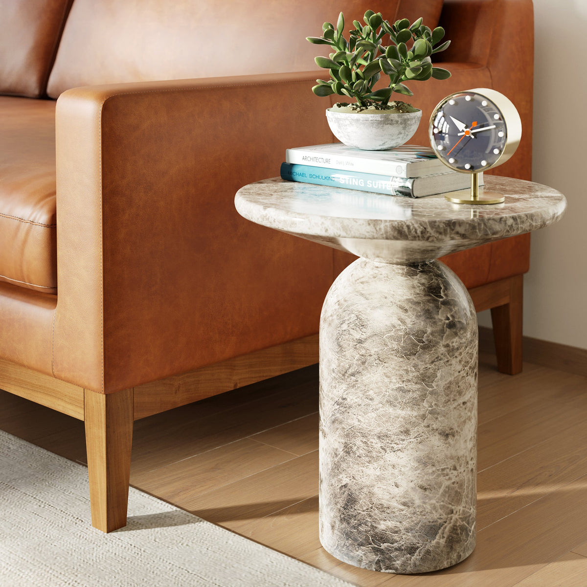 W&F Collection | Wels End Table (Grey Marble)