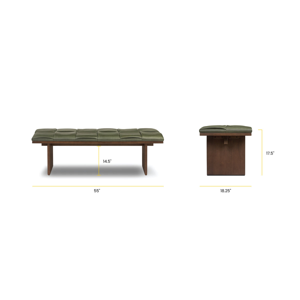 W&F Collection | Lapua 55" Leather Bench (Olivine Green)