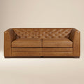 W&F Collection | Essex 86" Leather Pull-Out Convertible Sleeper Sofa (Russet Tan)