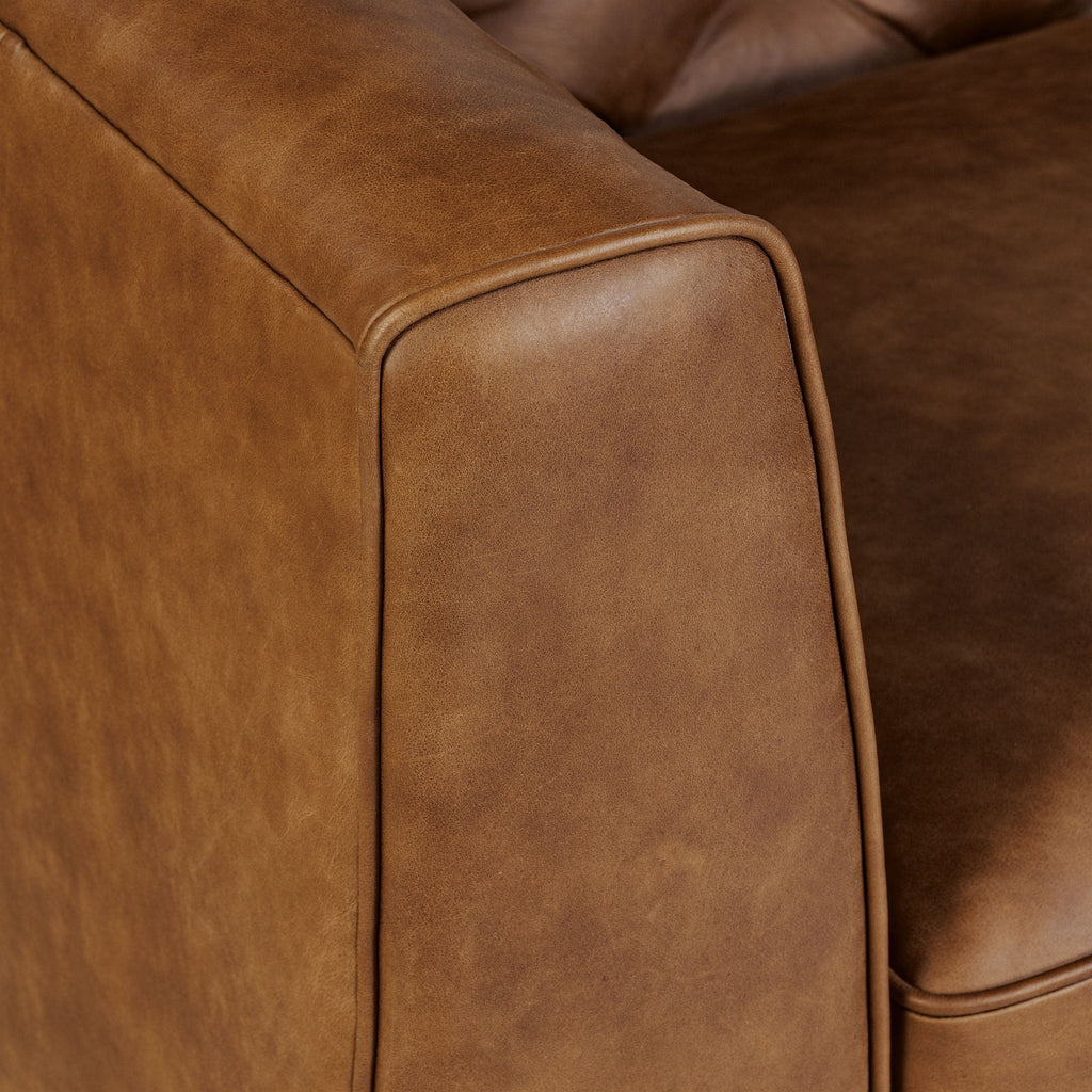 W&F Collection | Essex 86" Leather Pull-Out Convertible Sleeper Sofa (Russet Tan)
