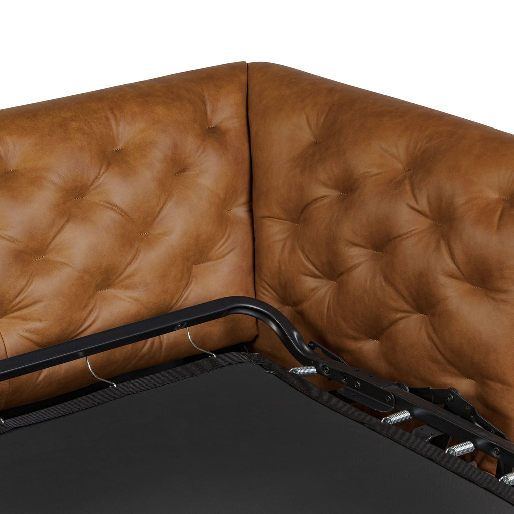 W&F Collection | Essex 86" Leather Pull-Out Convertible Sleeper Sofa (Russet Tan)
