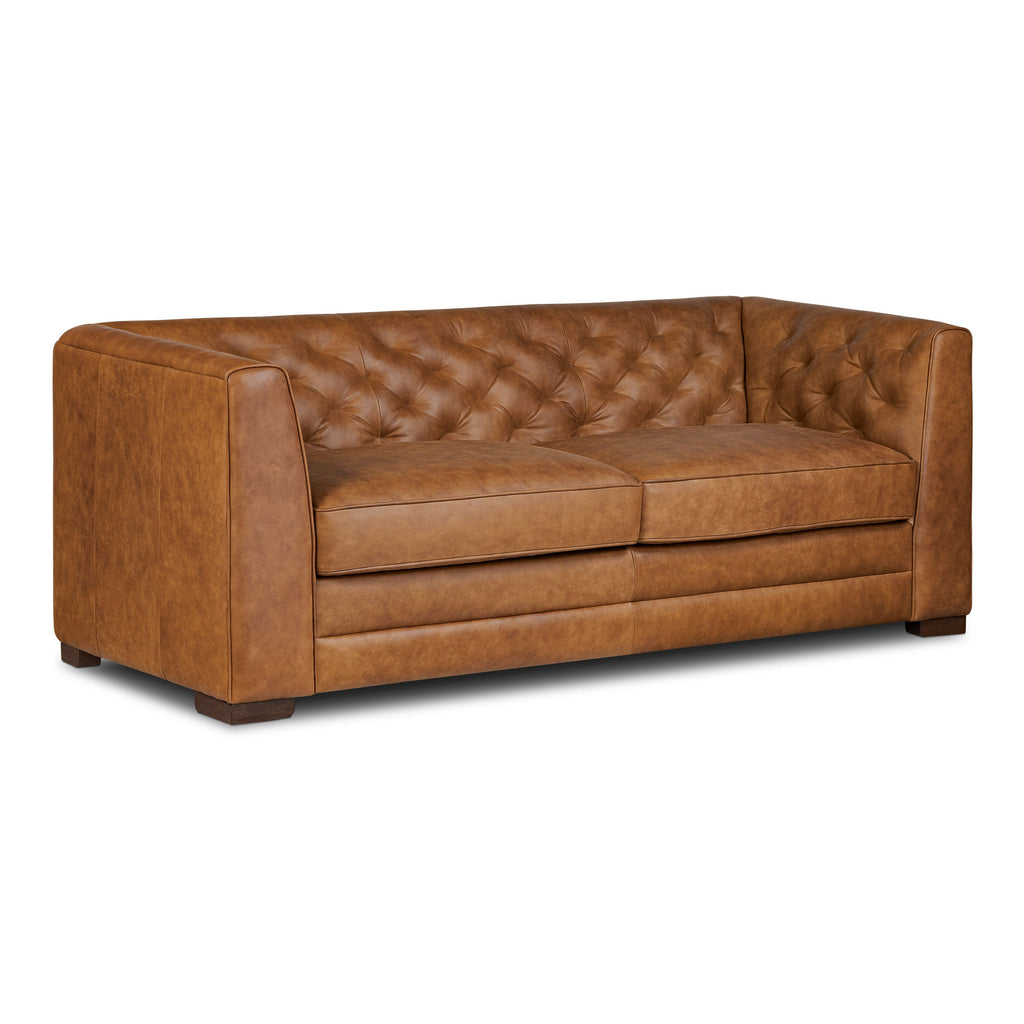 W&F Collection | Essex 86" Leather Pull-Out Convertible Sleeper Sofa (Russet Tan)
