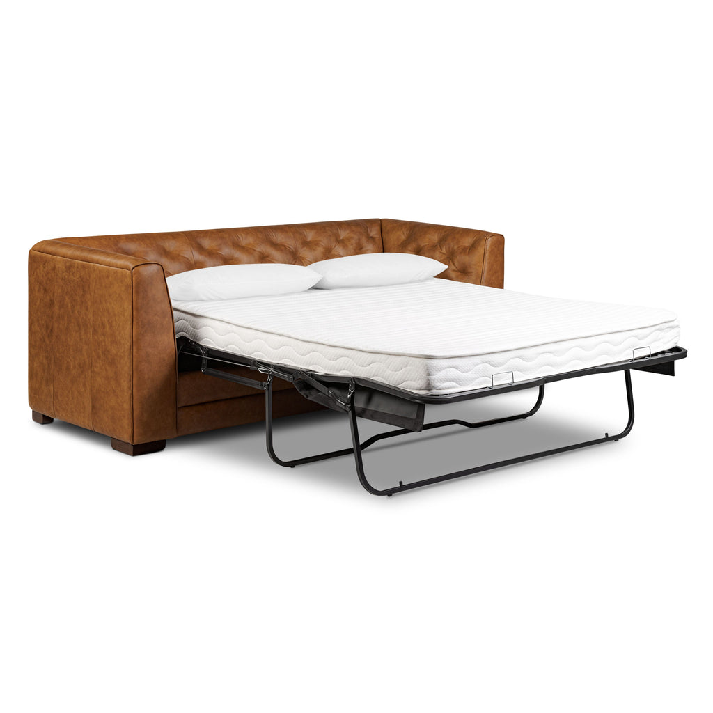 W&F Collection | Essex 86" Leather Pull-Out Convertible Sleeper Sofa (Russet Tan)