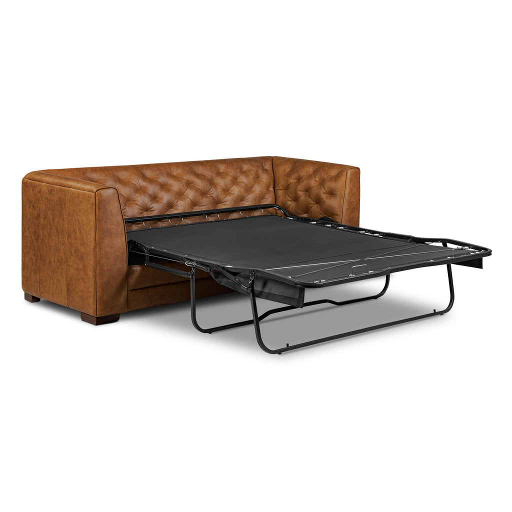 W&F Collection | Essex 86" Leather Pull-Out Convertible Sleeper Sofa (Russet Tan)
