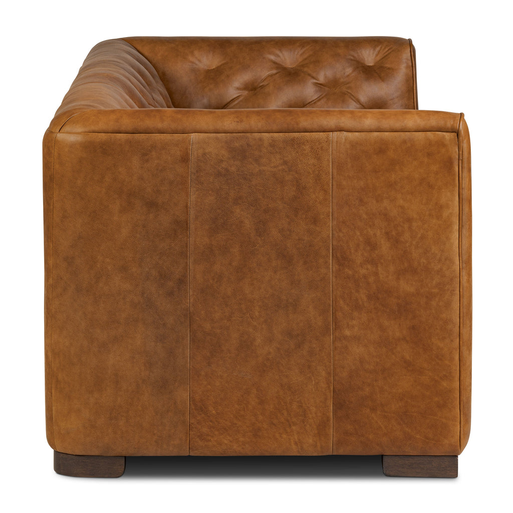 W&F Collection | Essex 86" Leather Pull-Out Convertible Sleeper Sofa (Russet Tan)