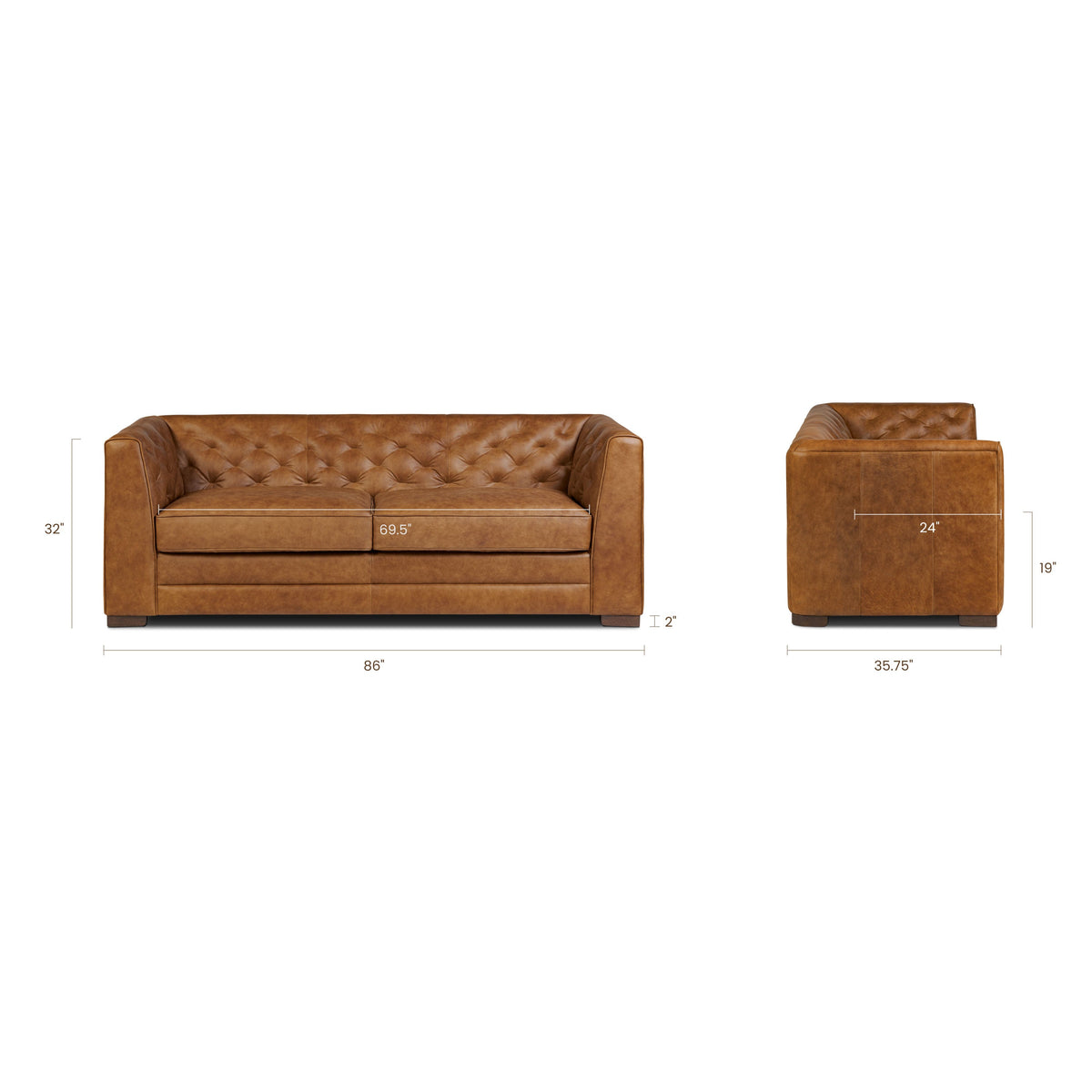 W&F Collection | Essex 86" Leather Pull-Out Convertible Sleeper Sofa (Russet Tan)