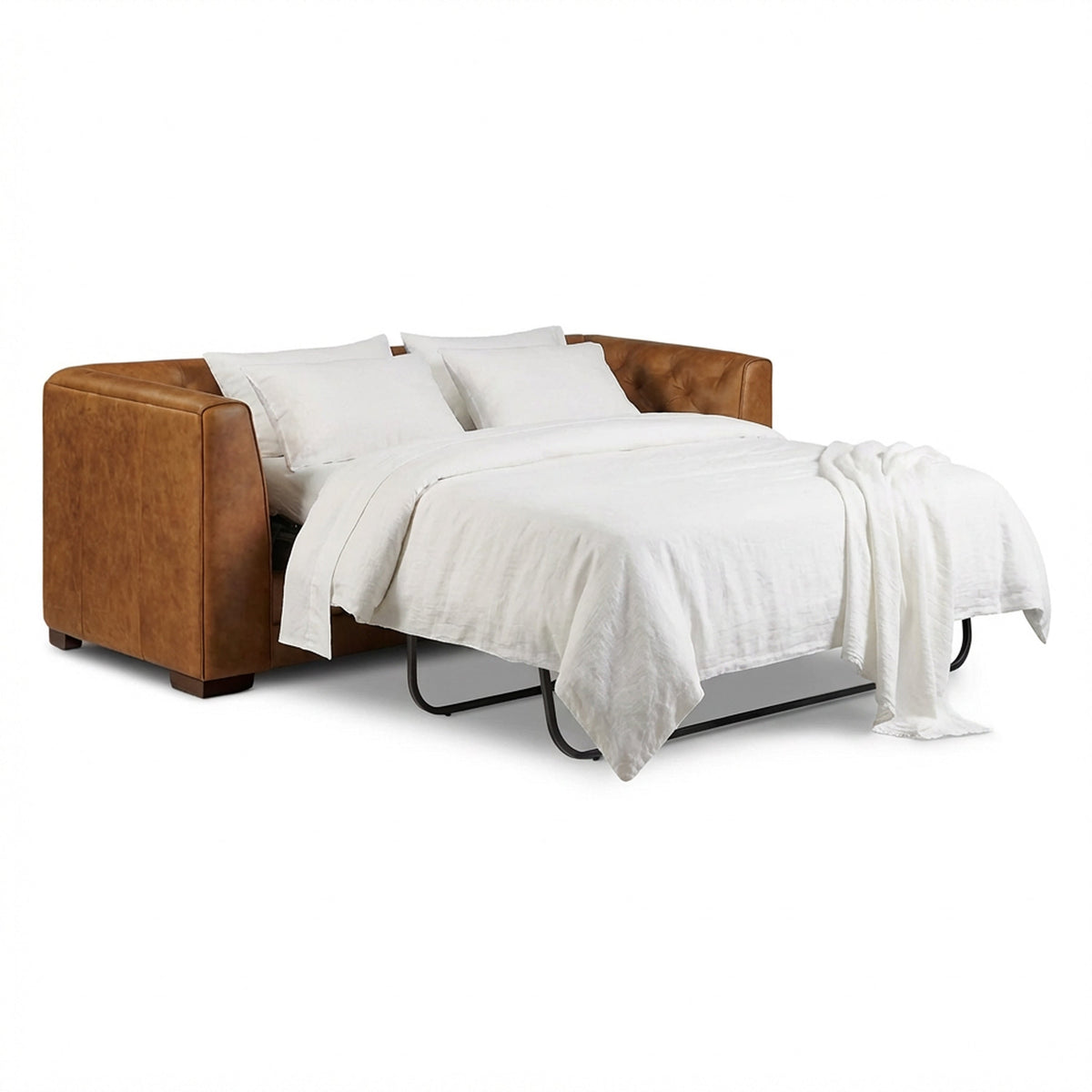 W&F Collection | Essex 86" Leather Pull-Out Convertible Sleeper Sofa (Russet Tan)