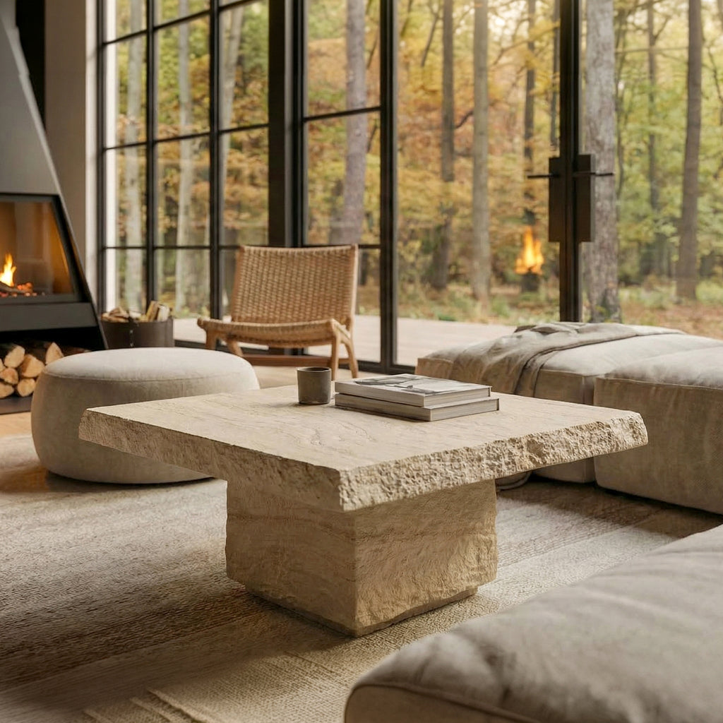 W&F Collection | Stilo 35" Coffee Table (Travertine)