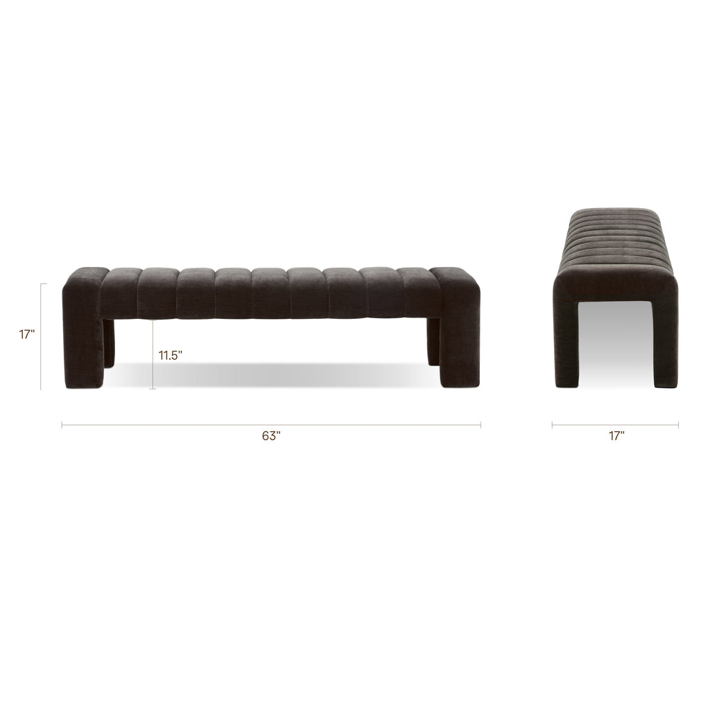 W&F Collection | Canale 63" Fabric Bench (Ganache Brown)