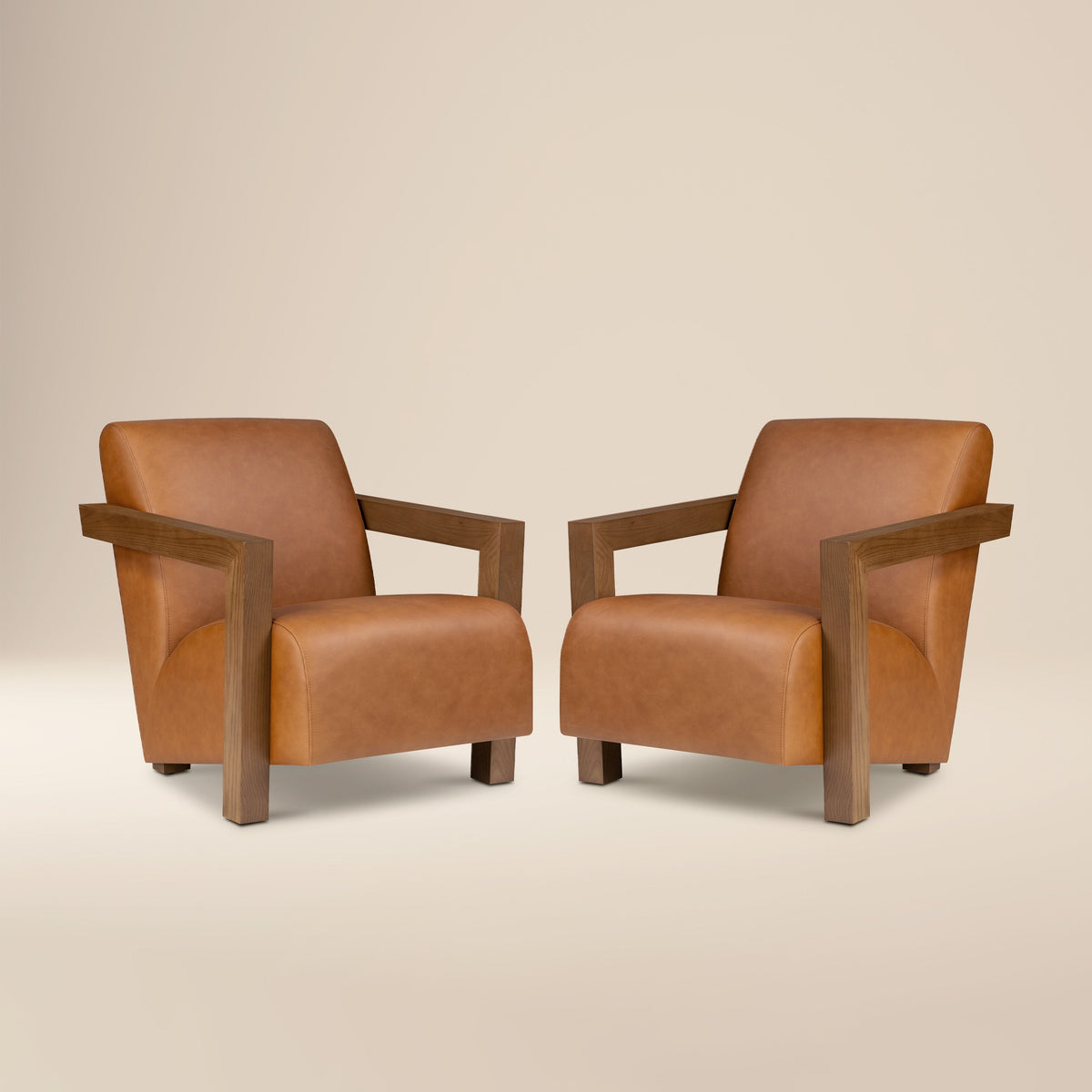 W&F Collection | Giza Leather Lounge Chair 2.0 (Cognac Tan, Set of 2)
