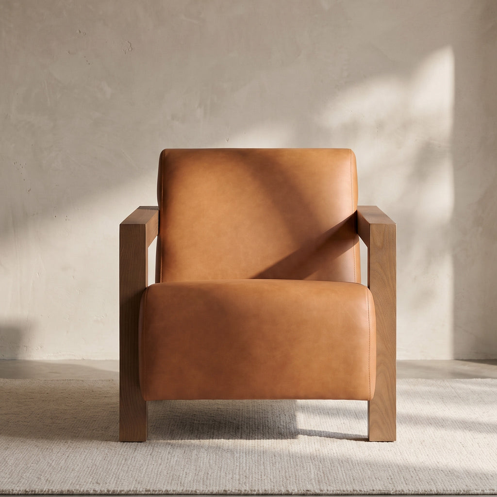 W&F Collection | Giza Leather Lounge Chair 2.0 (Cognac Tan, Single)