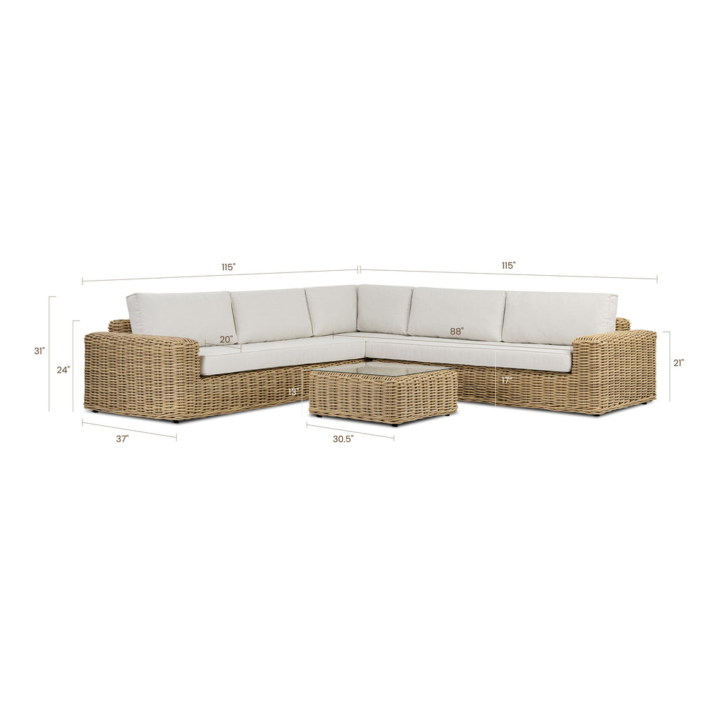 W&F Collection | Puglia 115" Corner Sectional Set with Coffee Table (Sand)