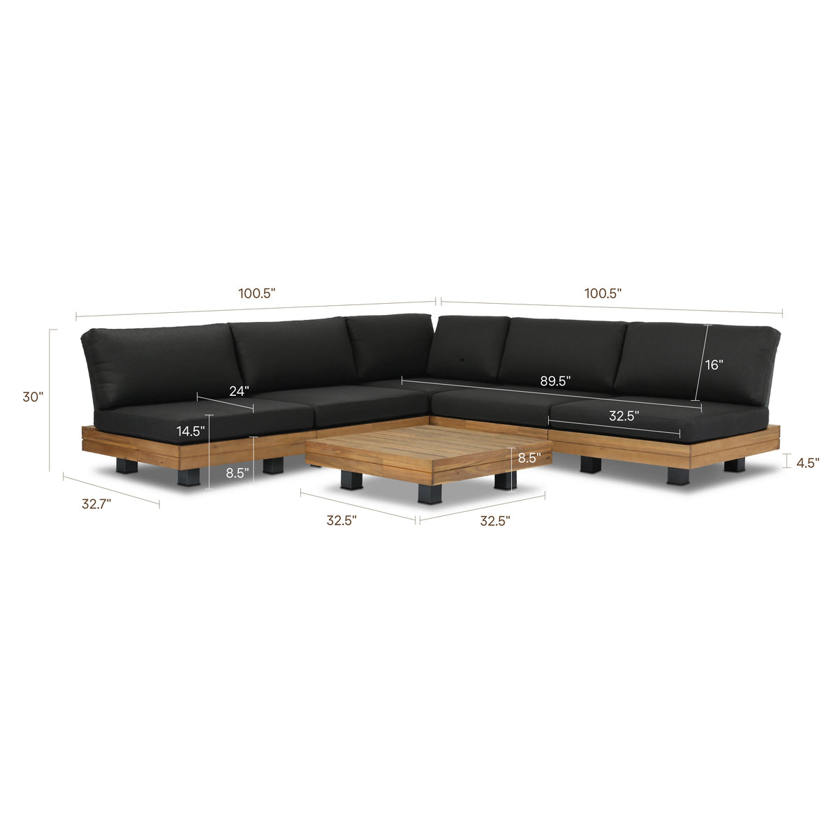 W&F Collection | Celenza Modular Full-Corner Sectional Set with Coffee Table (Dark Grey)