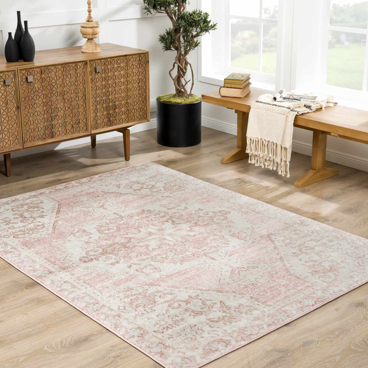 W&F Collection | Snead Pink Floral Rug