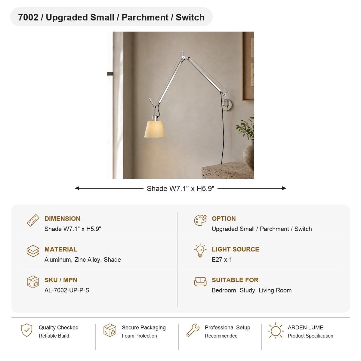 W&F Collection | Bauhaus Adjustable Parchment Swing Arm Wall Light