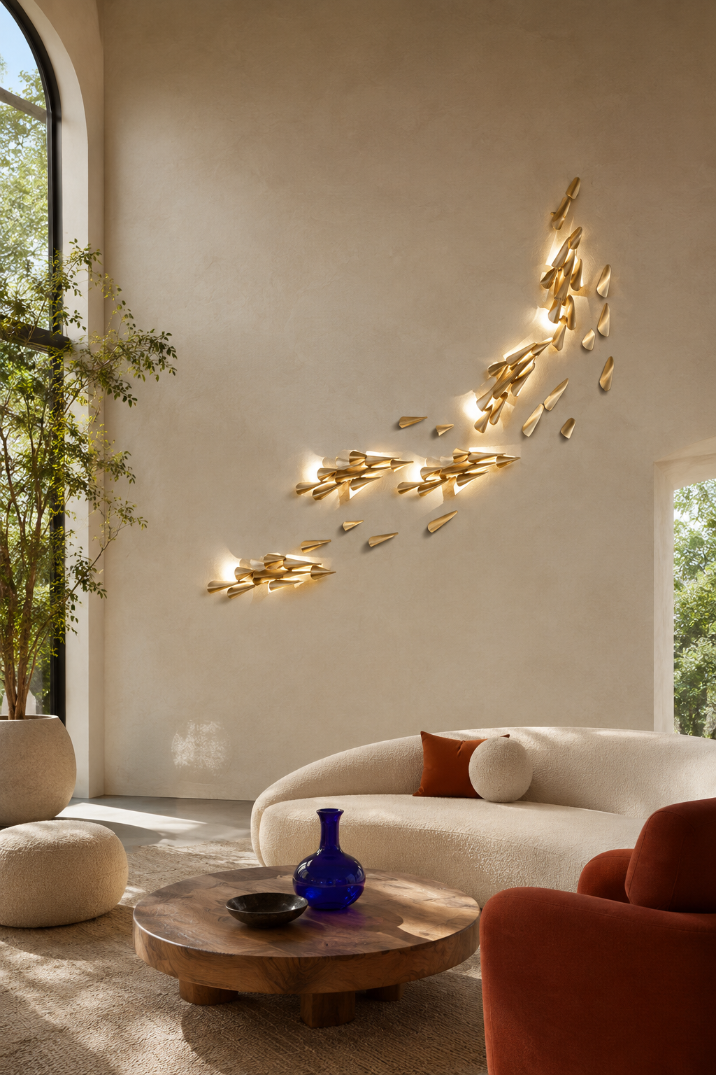 W&F Collection | Anodine Brass Leaf LED Wall Art Sconce