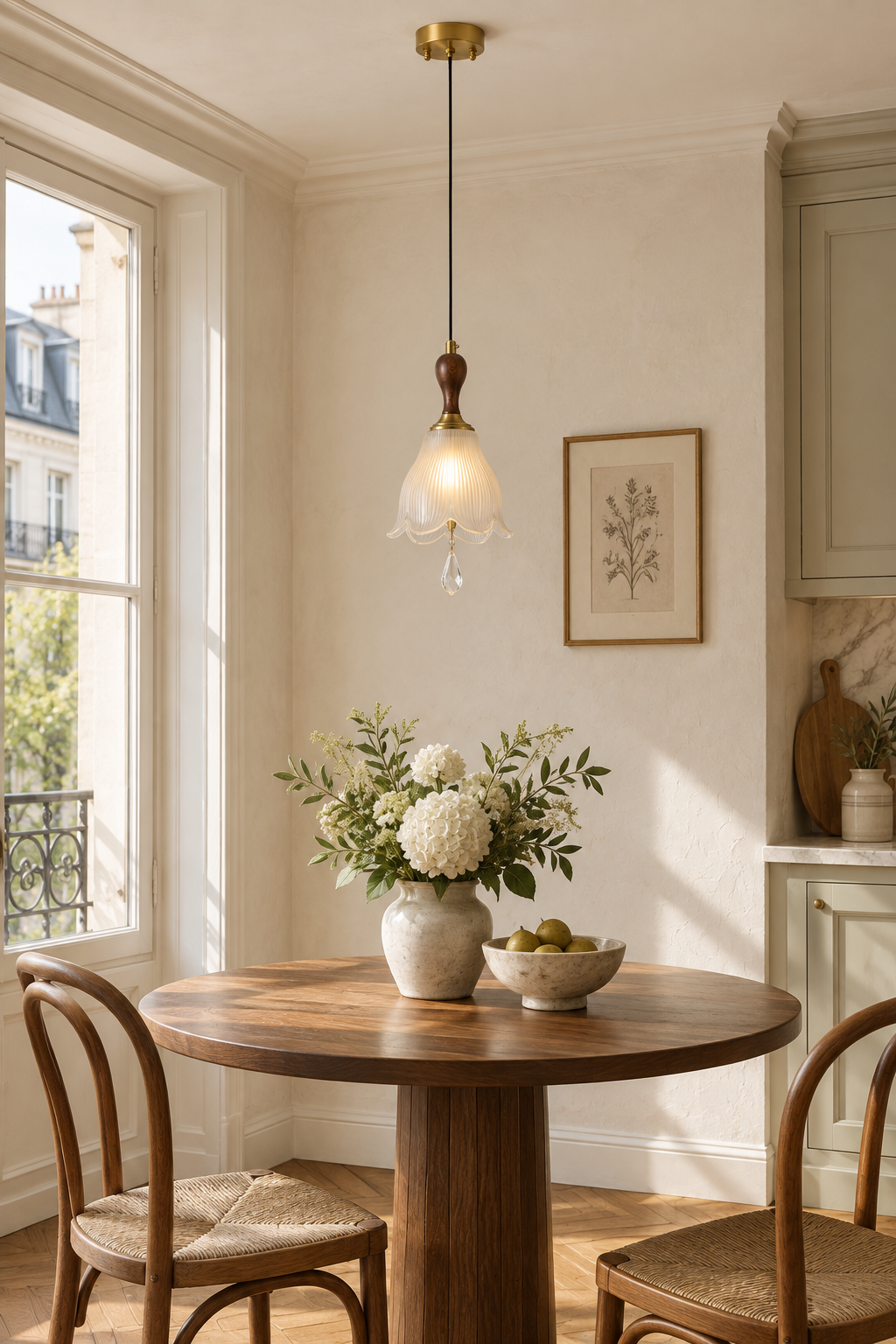 W&F Collection | Bellarune Ribbed Bell Glass and Walnut Pendant Light