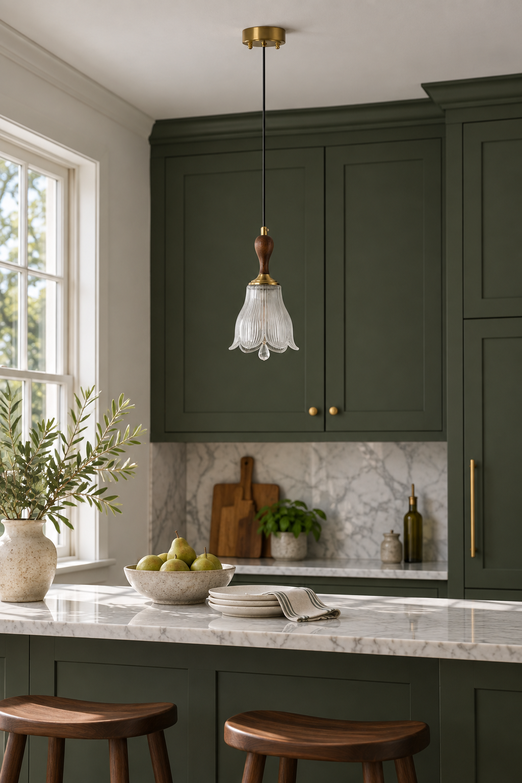 W&F Collection | Bellarune Ribbed Bell Glass and Walnut Pendant Light