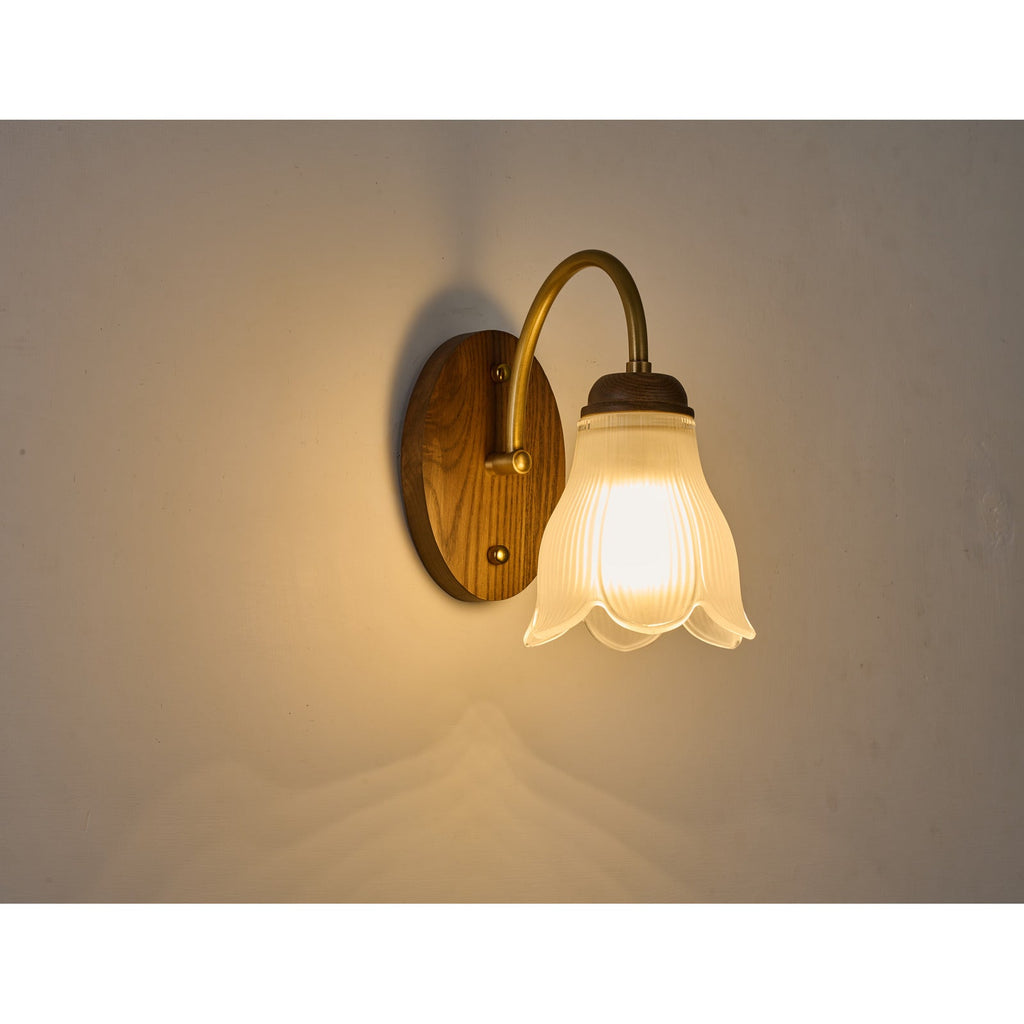 W&F Collection | Bellarune Ribbed Bell Glass and Walnut Wall Sconce