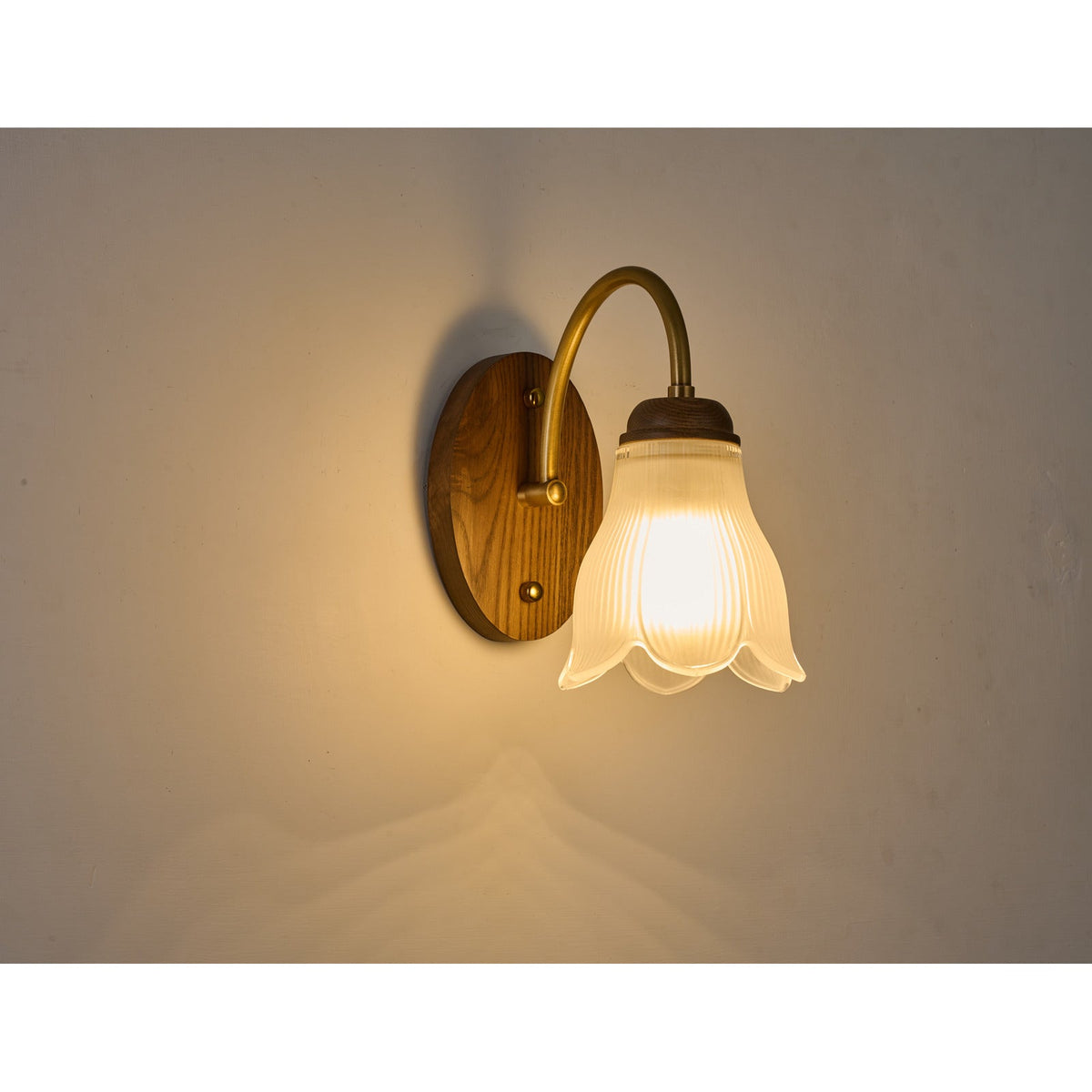 W&F Collection | Bellarune Ribbed Bell Glass and Walnut Wall Sconce