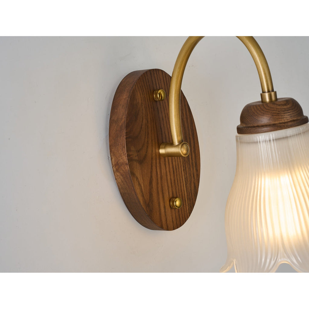 W&F Collection | Bellarune Ribbed Bell Glass and Walnut Wall Sconce