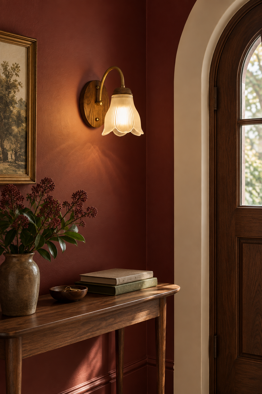 W&F Collection | Bellarune Ribbed Bell Glass and Walnut Wall Sconce